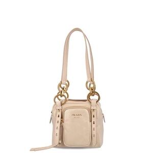 Prada Beige Leather Shoulder Bag with Gold Accents